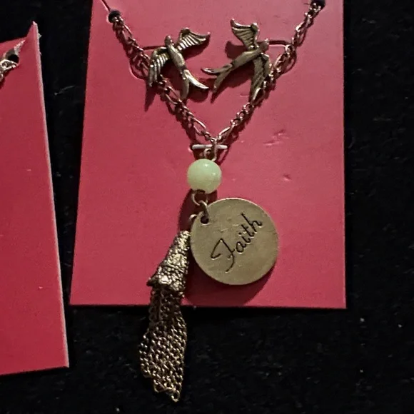 Gold Cherry and Bird Pendant Necklace Set - Picture 2 of 3